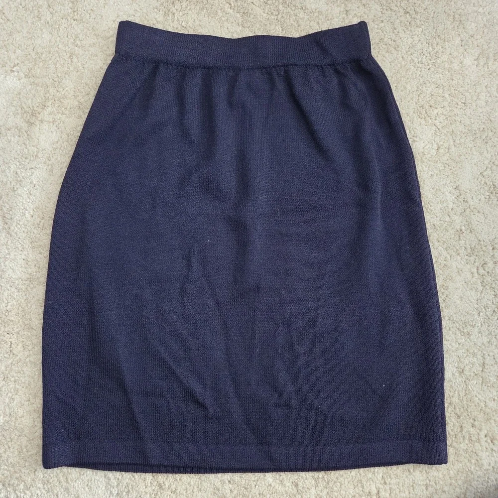 ST JOHN Collection Navy Stretch Santana Knit Classic Straight Pencil Skirt Sz 10